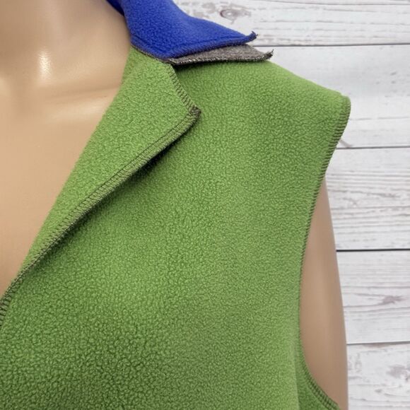 Cameleon Fleece Vest Medium Green Blue Yellow Gray Colorblock Sleeveless - Picture 4 of 10
